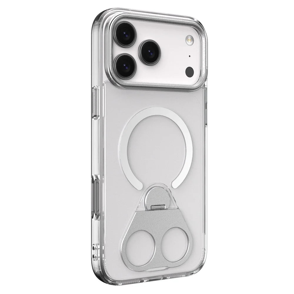 For iPhone 17 Pro Phone Case Compatible with MagSafe TPU Acrylic Back Cover with Ring Kickstand - Silver - 1