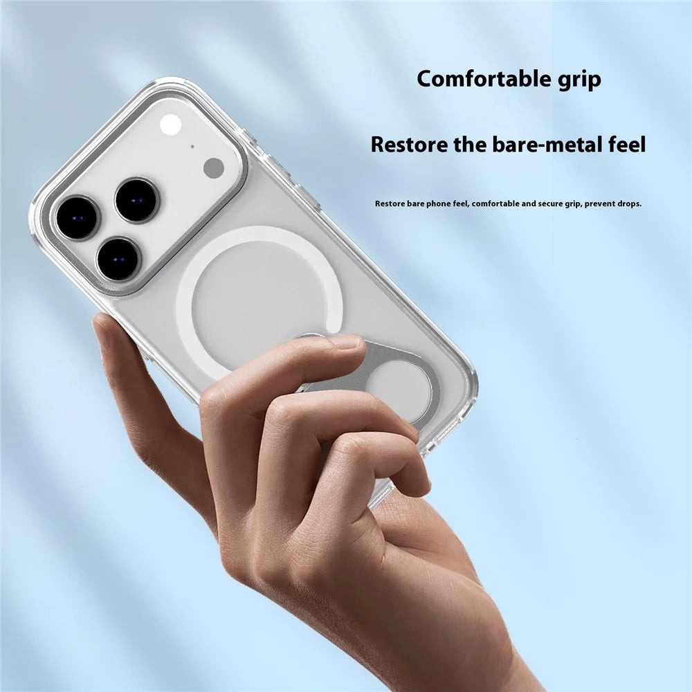For iPhone 17 Pro Phone Case Compatible with MagSafe TPU Acrylic Back Cover with Ring Kickstand - Silver - 3