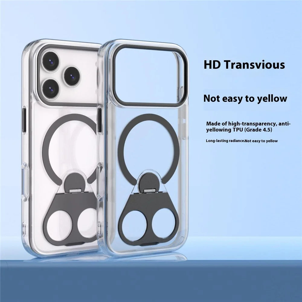 For iPhone 17 Pro Phone Case Compatible with MagSafe TPU Acrylic Back Cover with Ring Kickstand - Silver - 6