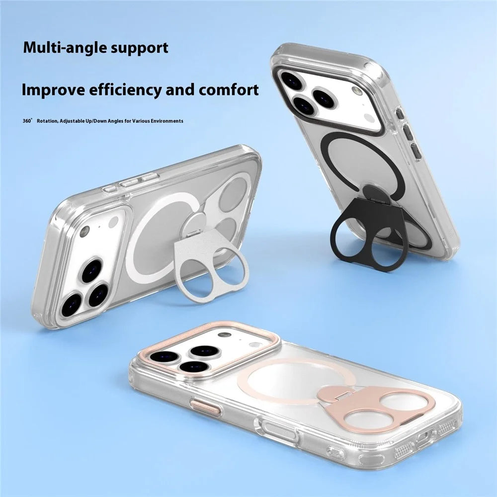 For iPhone 17 Pro Phone Case Compatible with MagSafe TPU Acrylic Back Cover with Ring Kickstand - Silver - 7