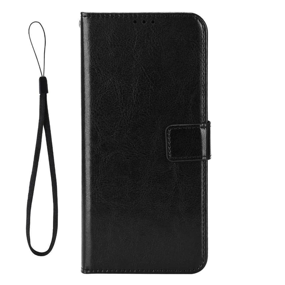 For iPhone 18 Pro / 17 Pro PU Leather Case with Strap Crazy Horse Texture Phone Wallet Cover - Black - 3