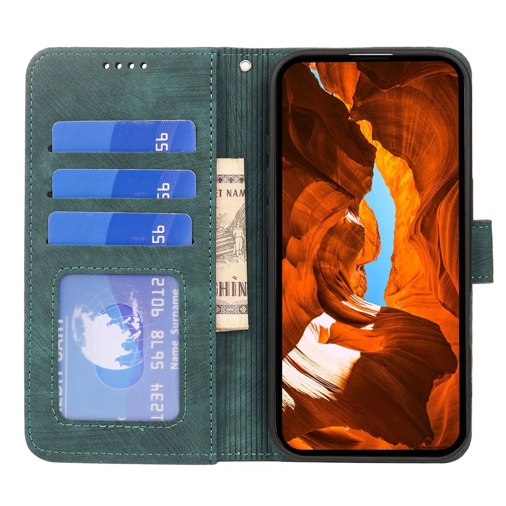 For T-Mobile REVVL 8 Case Strong Magnetic Leather Wallet Phone Cover with Striped Texture - Green - 2