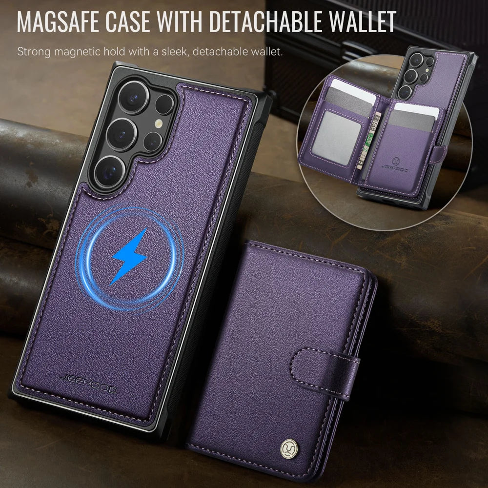 JEEHOOD For Samsung Galaxy S23 Ultra Case  J09 RFID Blocking Card Holder Leather Back Phone Cover Magnetic Case - Purple - 5