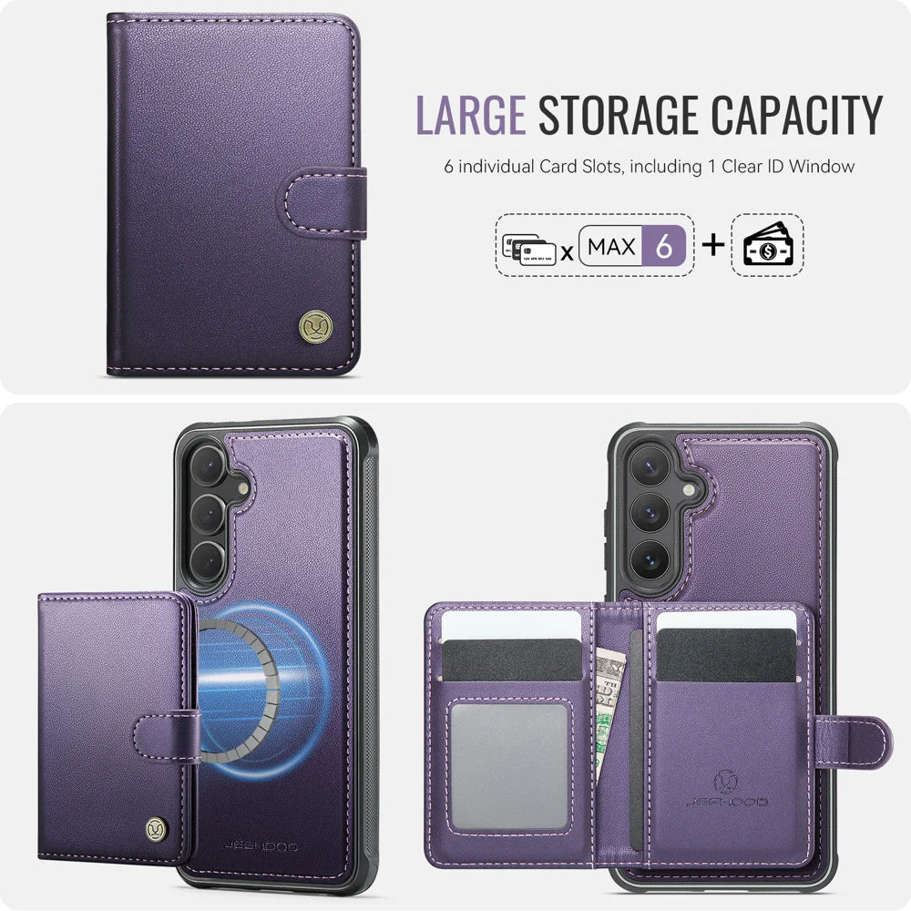 JEEHOOD For Samsung Galaxy S25+ Case  J09 RFID Blocking Card Holder Leather Back Phone Cover Magnetic Case - Purple - 3