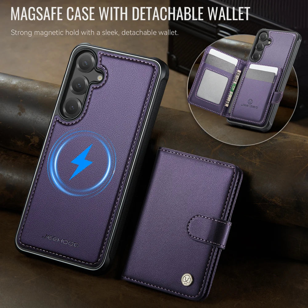JEEHOOD For Samsung Galaxy S25+ Case  J09 RFID Blocking Card Holder Leather Back Phone Cover Magnetic Case - Purple - 5