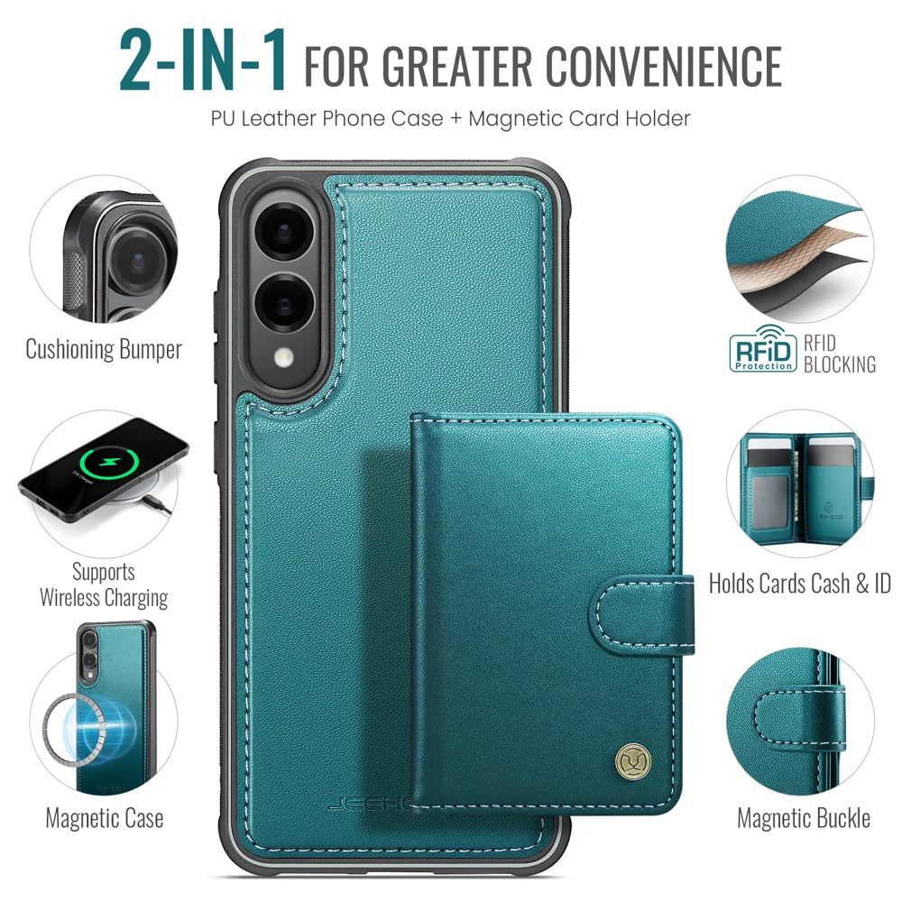 JEEHOOD For Samsung Galaxy S25 Edge Case  J09 RFID Blocking Card Holder Leather Back Phone Cover Magnetic Case - Green - 2