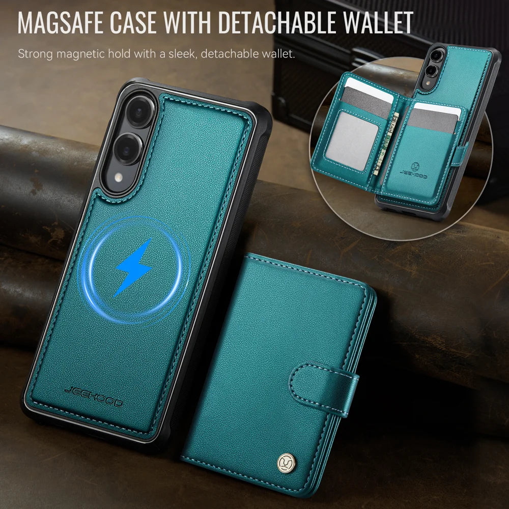 JEEHOOD For Samsung Galaxy S25 Edge Case  J09 RFID Blocking Card Holder Leather Back Phone Cover Magnetic Case - Green - 5