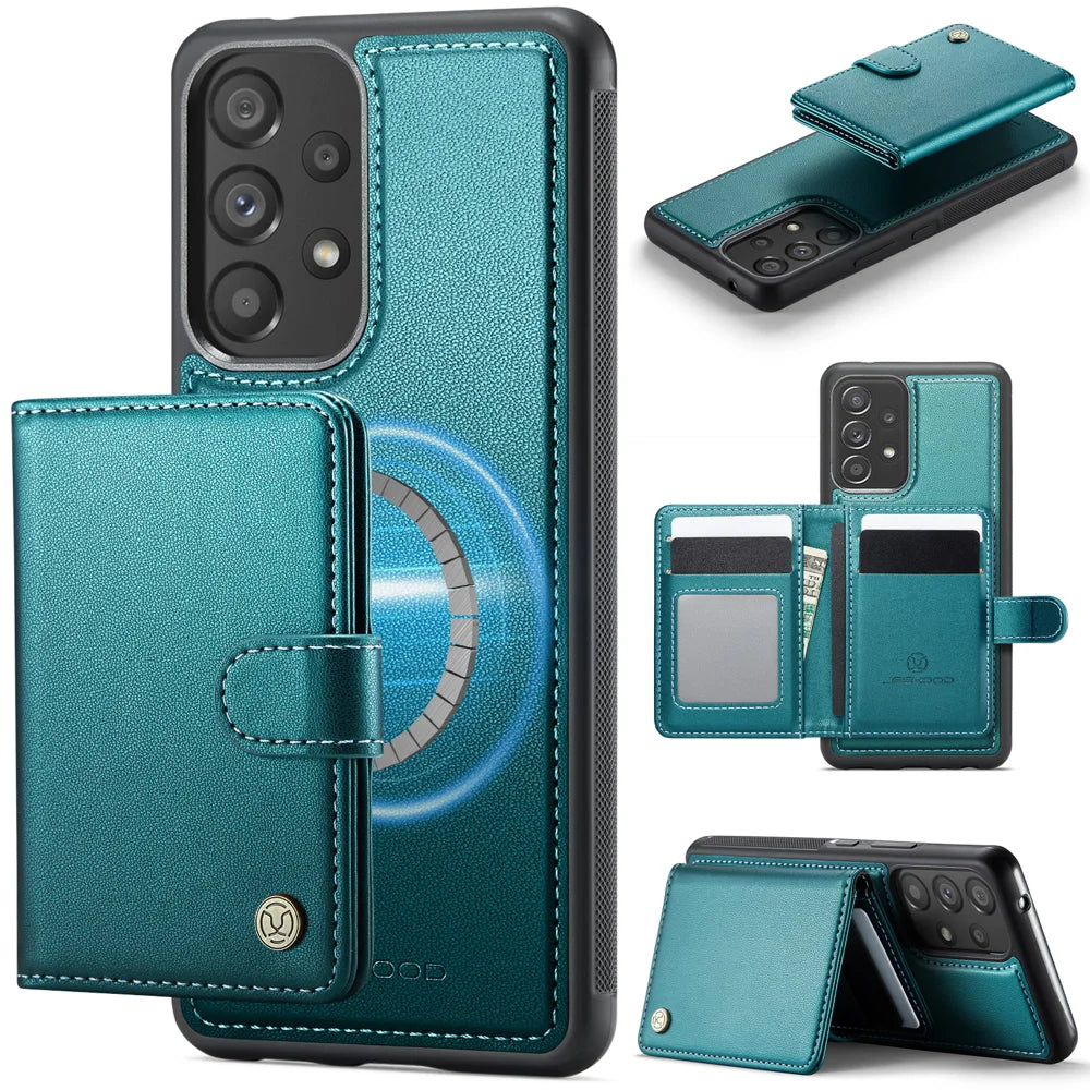JEEHOOD For Samsung Galaxy A53 5G Case  J09 RFID Blocking Card Holder Leather Back Phone Cover Magnetic Case - Green - 1