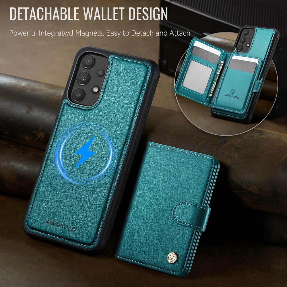 JEEHOOD For Samsung Galaxy A53 5G Case  J09 RFID Blocking Card Holder Leather Back Phone Cover Magnetic Case - Green - 5