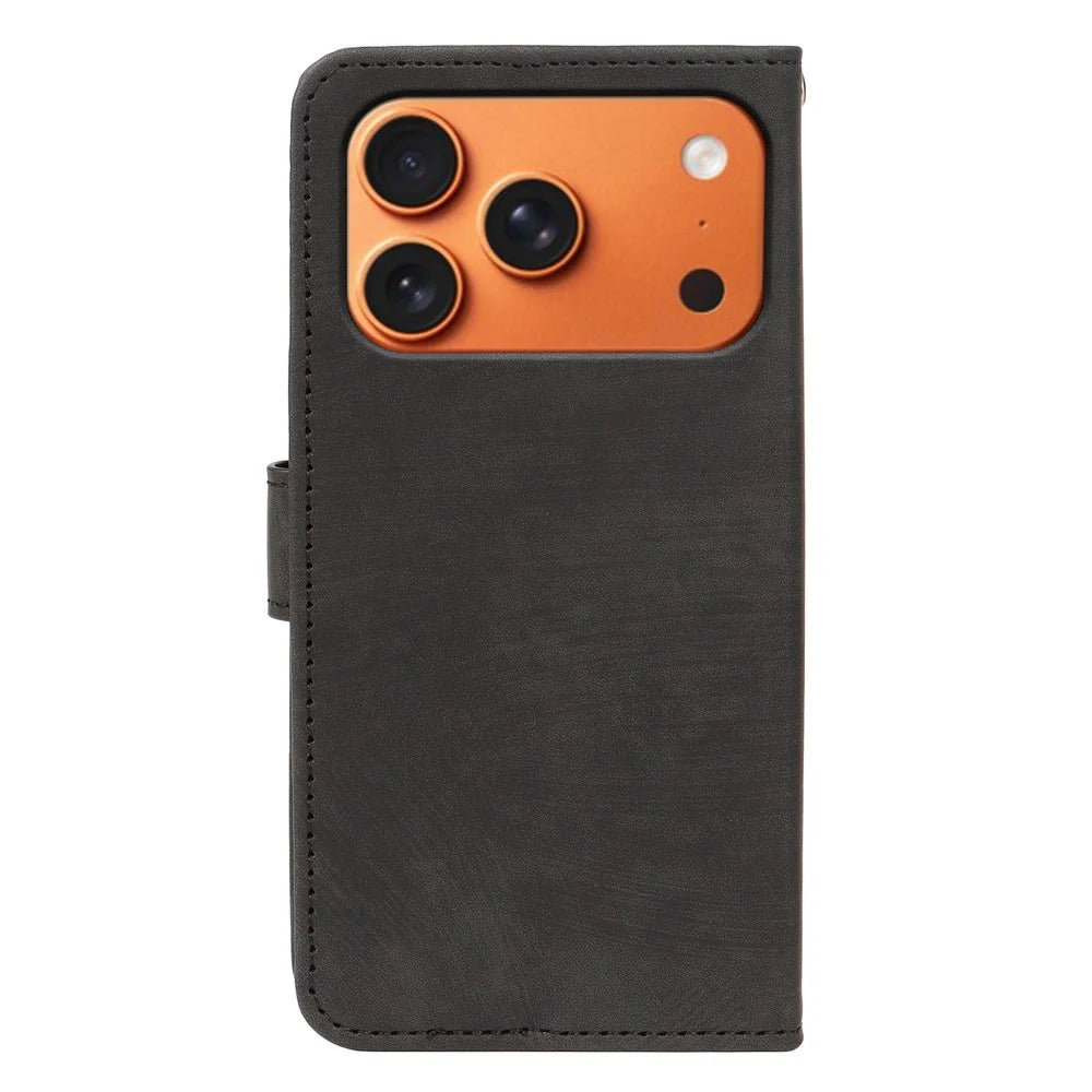 For iPhone 17 Pro Case Flip Wallet Striped Texture Leather Phone Cover - Black - 6