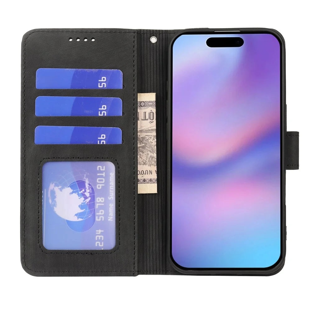 For iPhone Air Case Flip Wallet Striped Texture Leather Phone Cover - Black - 2