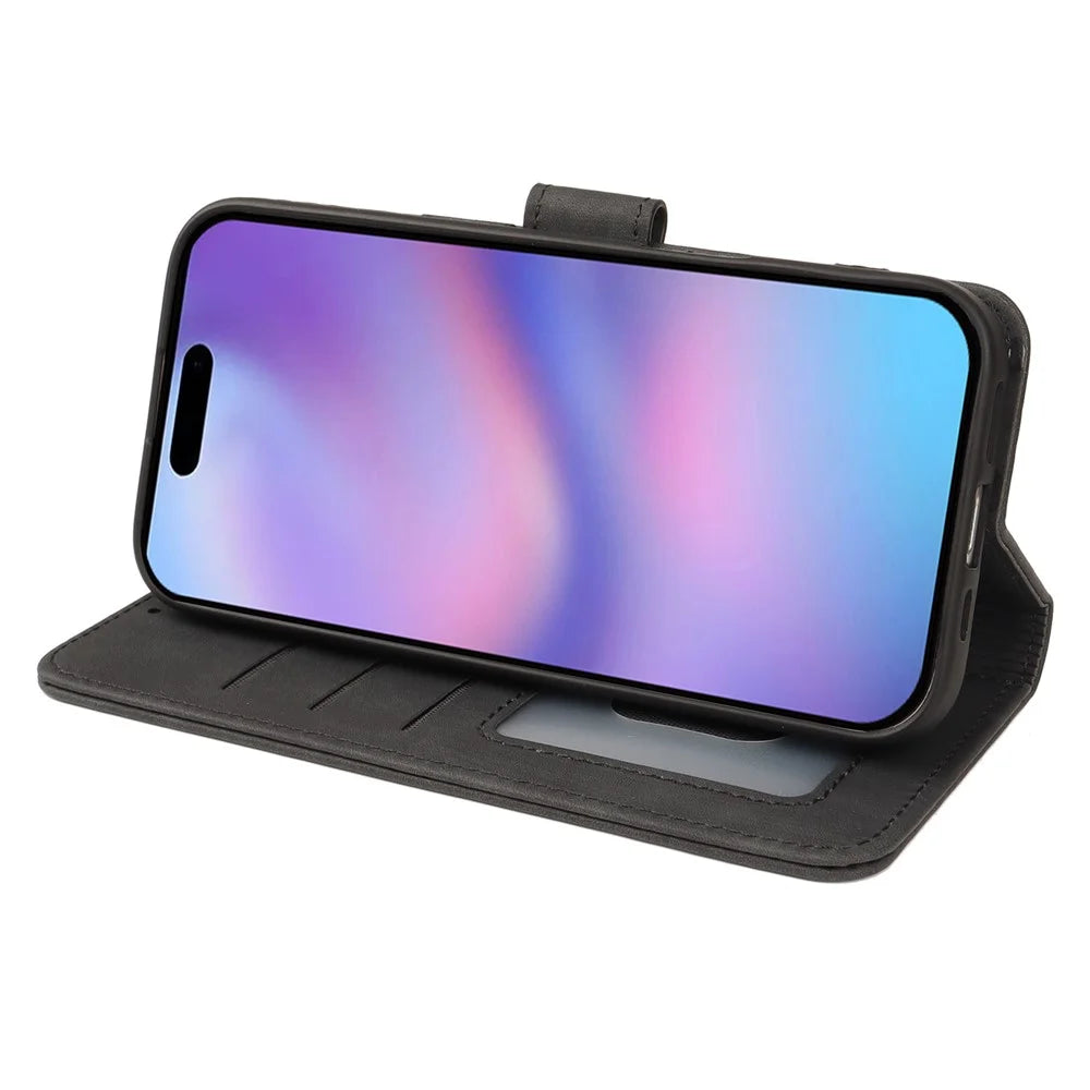 For iPhone Air Case Flip Wallet Striped Texture Leather Phone Cover - Black - 3