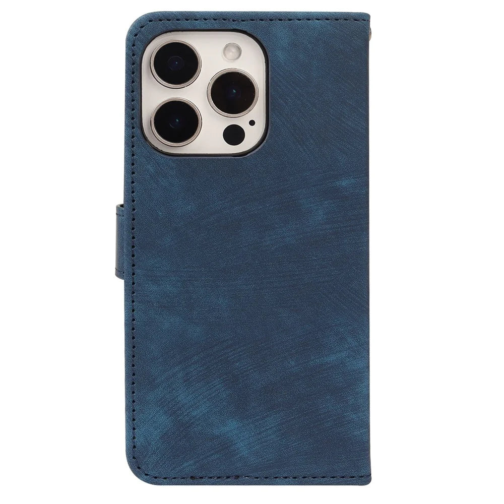 For iPhone 16 Pro Case Flip Wallet Striped Texture Leather Phone Cover - Blue - 5