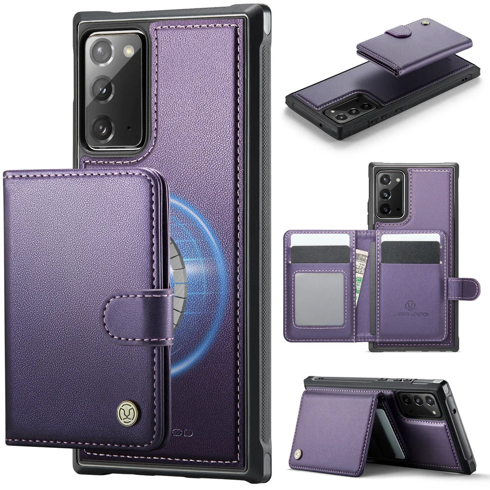 JEEHOOD For Samsung Galaxy Note20 Case  J09 RFID Blocking Card Holder Leather Back Phone Cover Magnetic Case - Purple - 1
