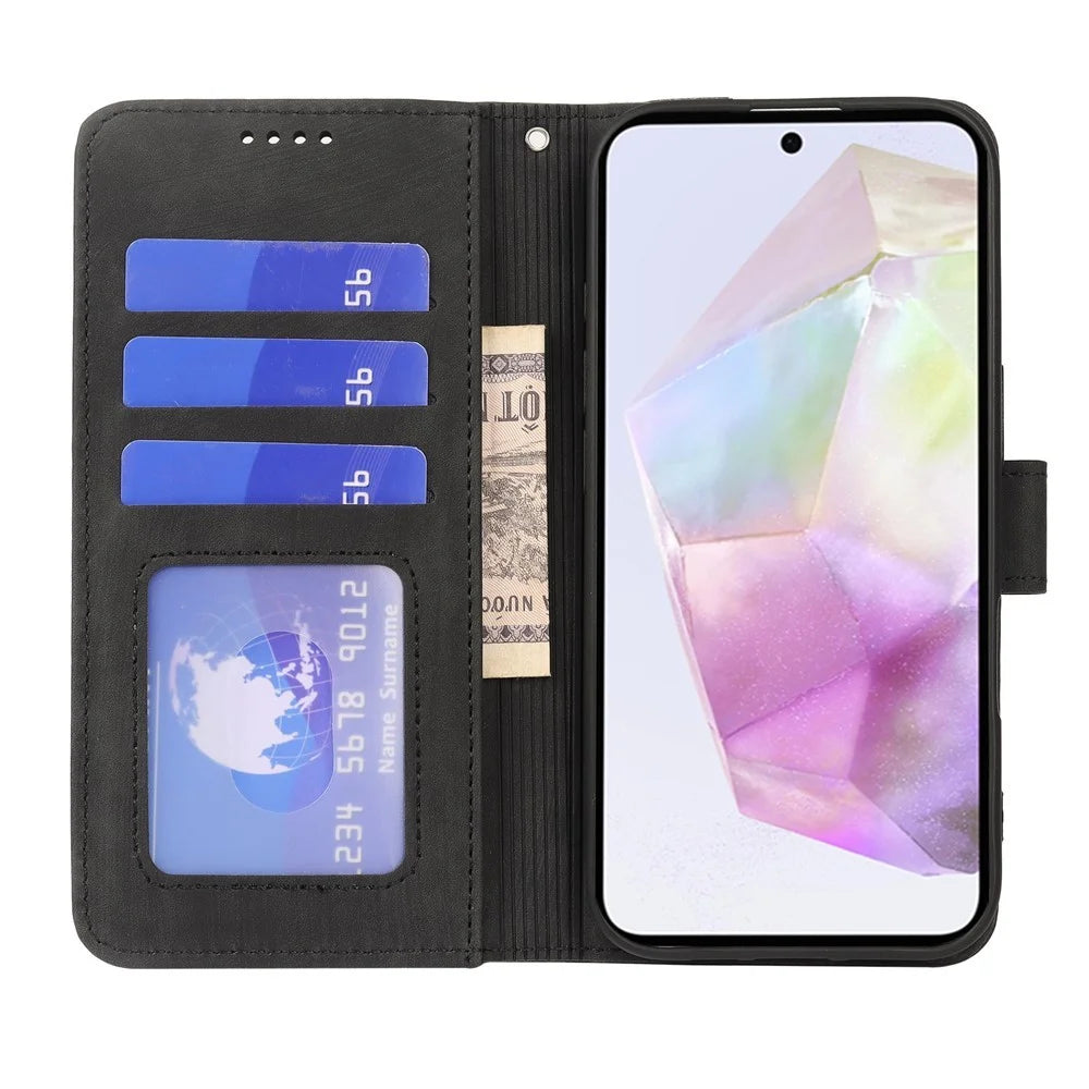 For Samsung Galaxy S25+ Case Flip Wallet Striped Texture Leather Phone Cover - Black - 2