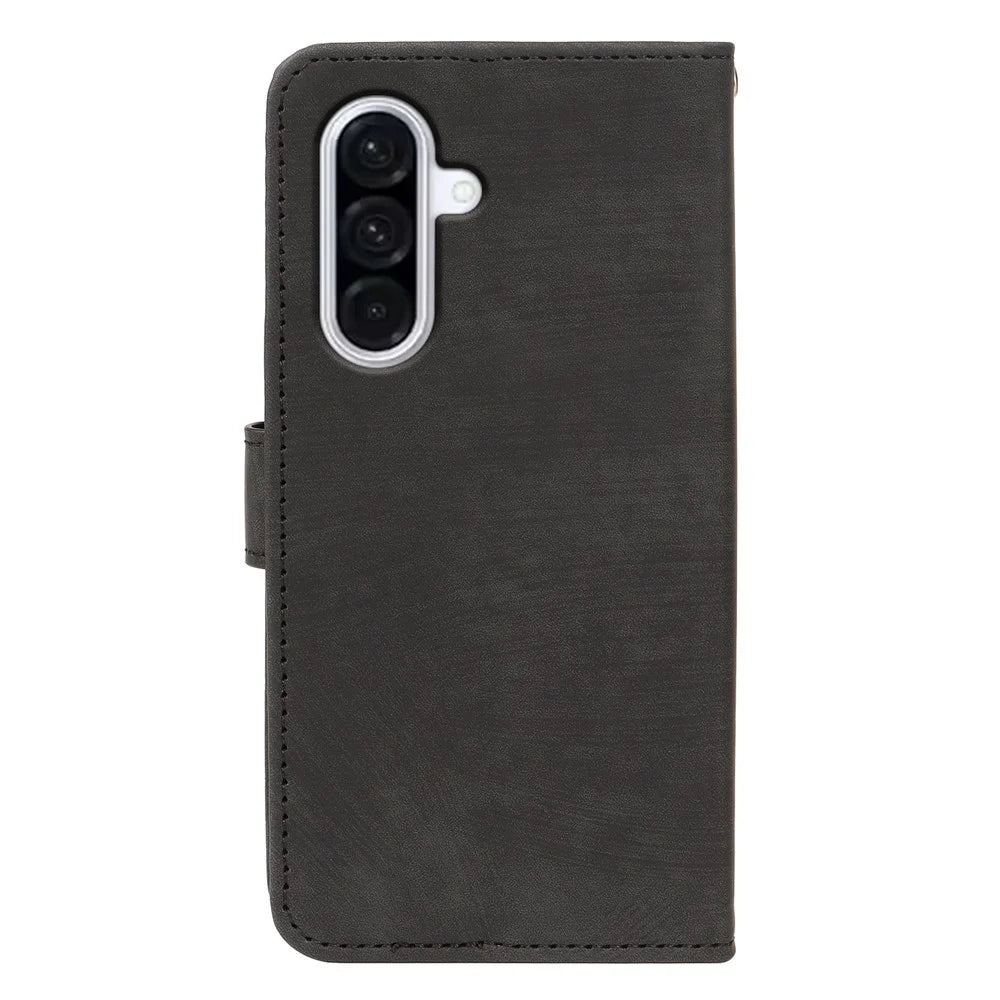 For Samsung Galaxy S25+ Case Flip Wallet Striped Texture Leather Phone Cover - Black - 6