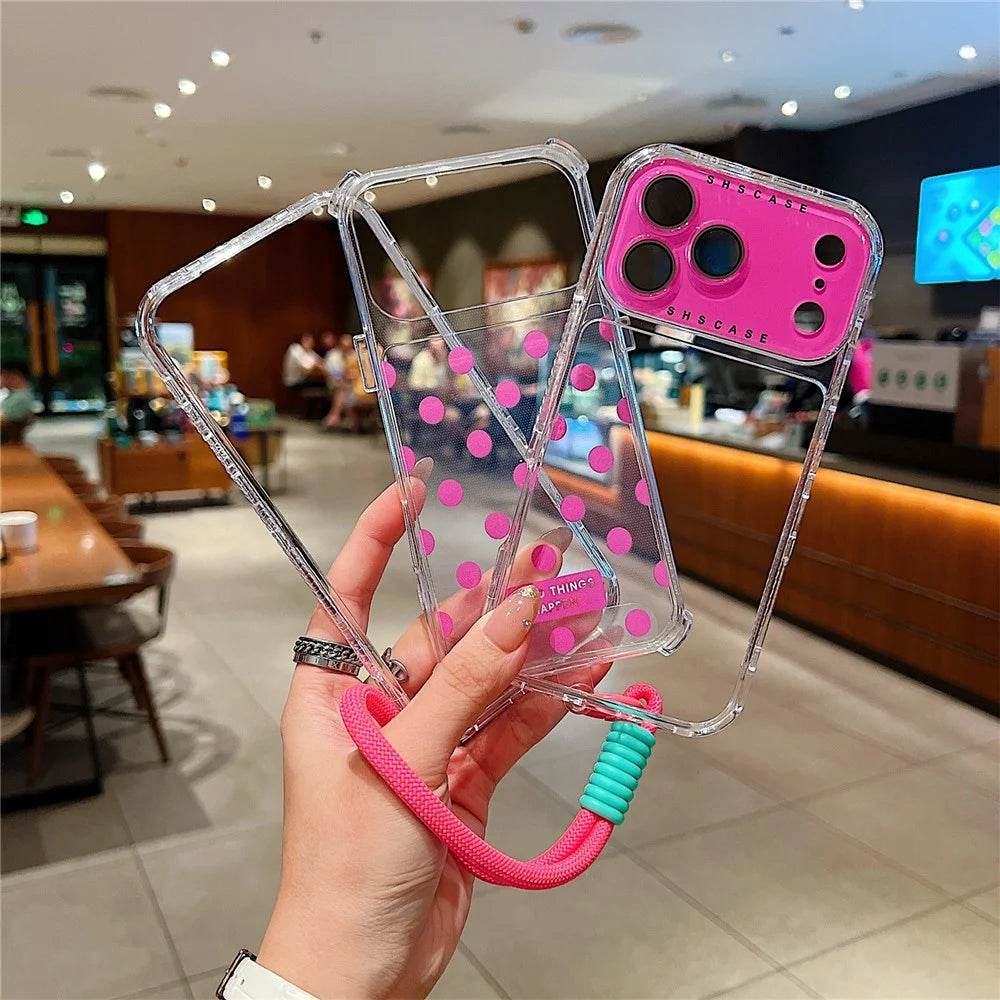 For iPhone 18 Pro / 17 Pro Case Polka Dot Pattern PC + TPU Phone Cover with Lens Film  /  Strap - Rose - 2