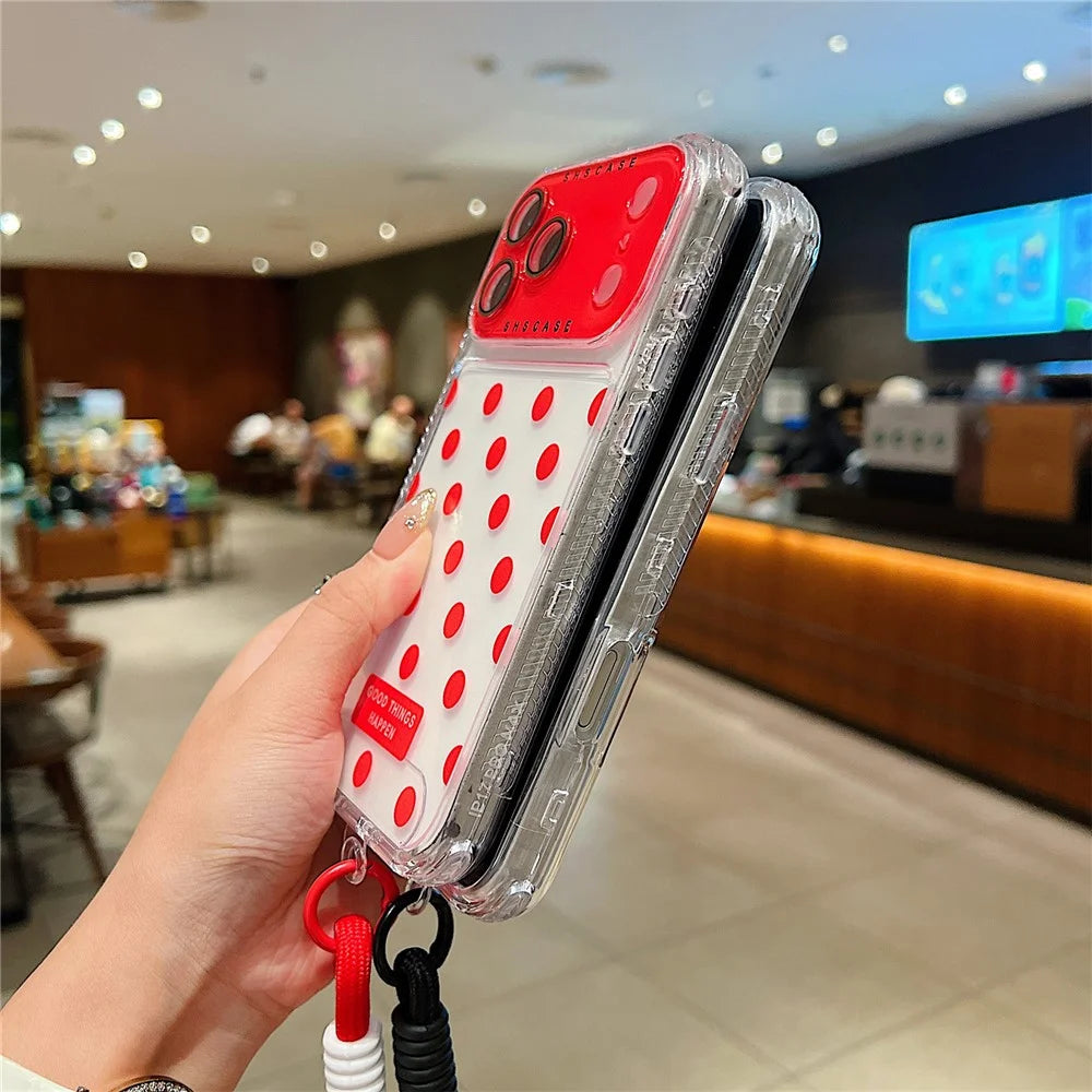 For iPhone 18 Pro / 17 Pro Case Polka Dot Pattern PC + TPU Phone Cover with Lens Film  /  Strap - Rose - 4
