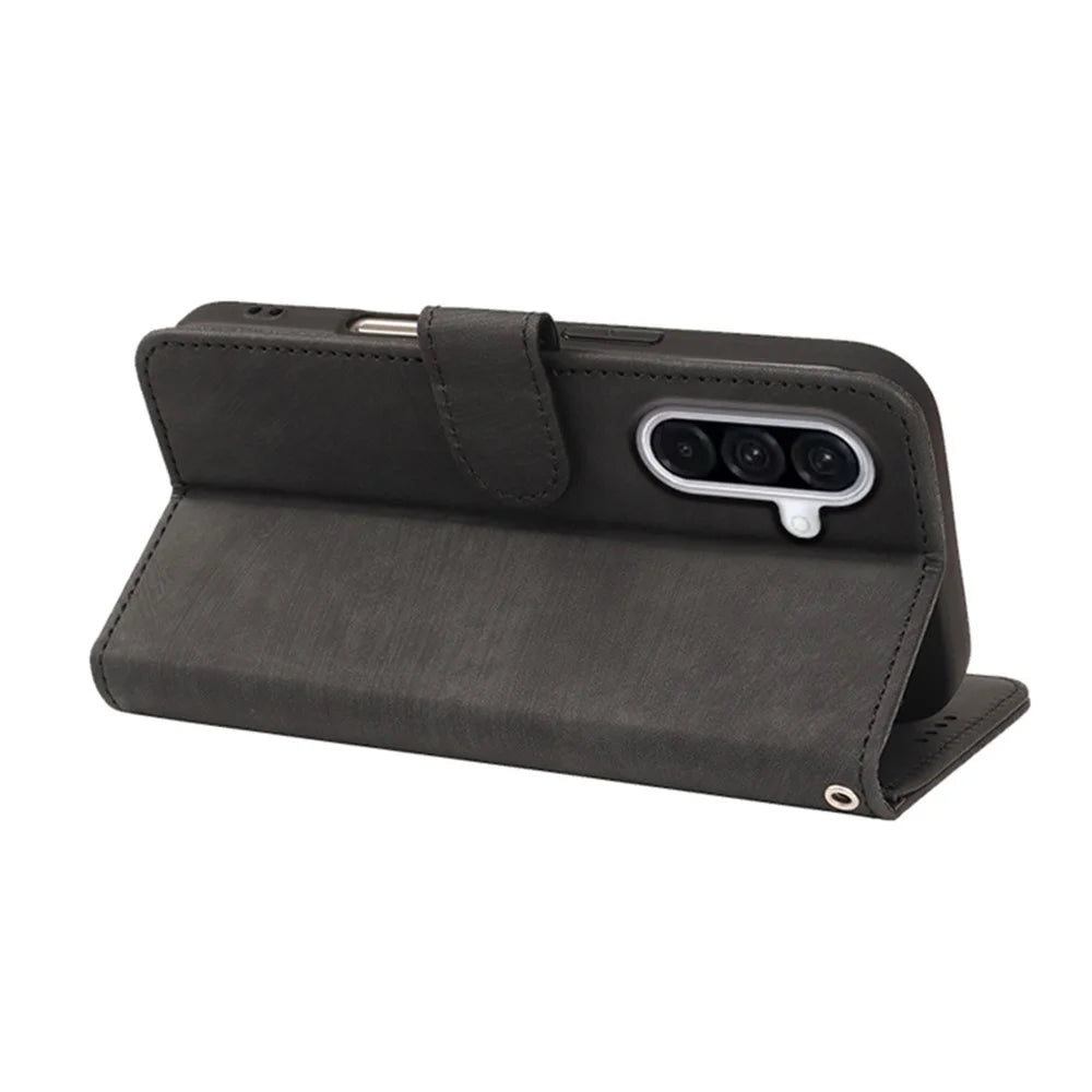 For Samsung Galaxy A36 5G Case Flip Wallet Striped Texture Leather Phone Cover - Black - 4
