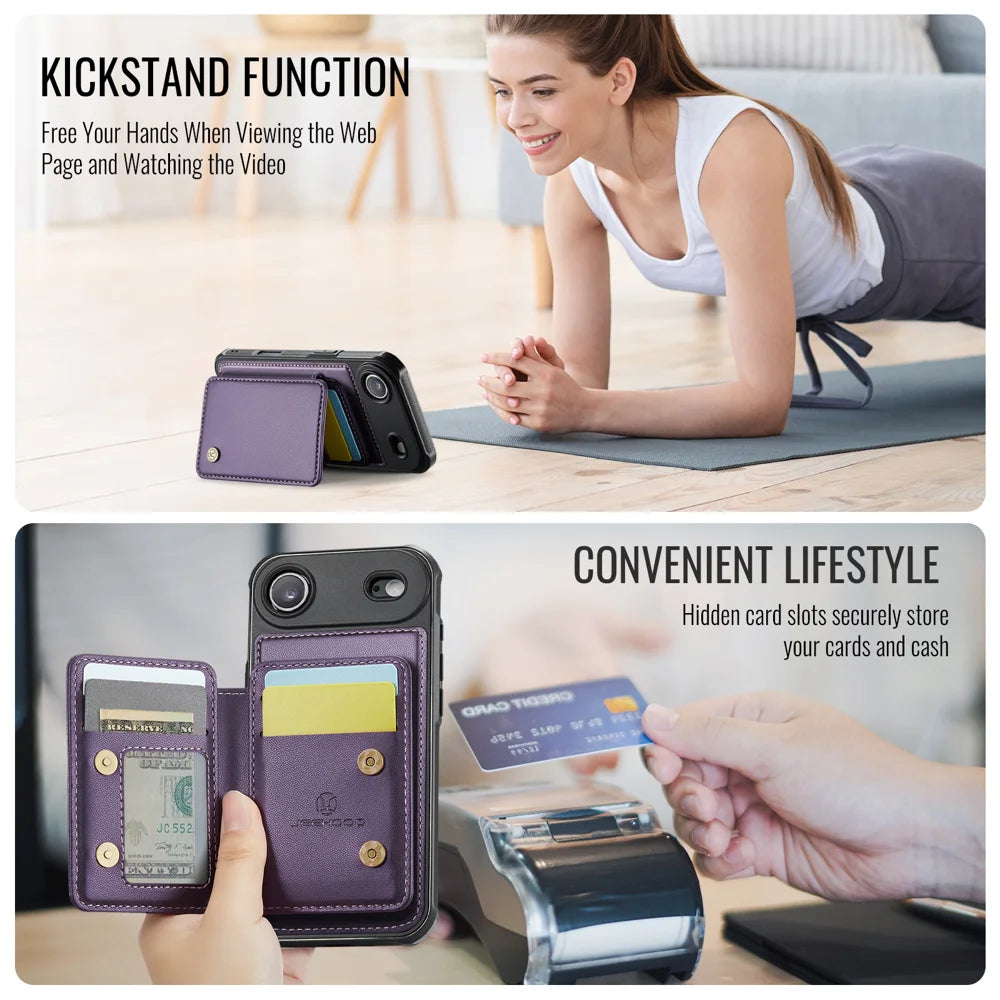 JEEHOOD For iPhone Air Case  J05 Leather Mobile Cover with Detachable Magnetic Card Bag - Purple - 3