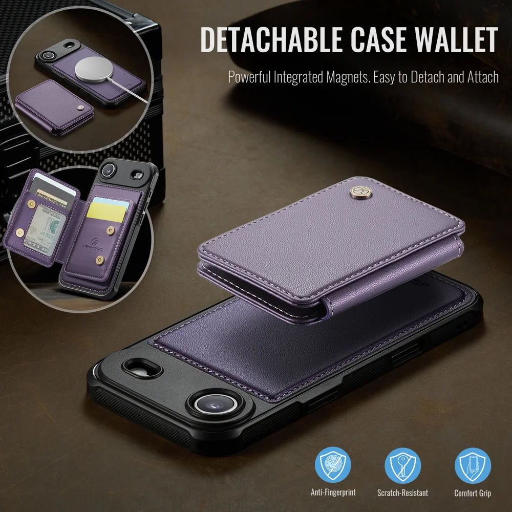 JEEHOOD For iPhone Air Case  J05 Leather Mobile Cover with Detachable Magnetic Card Bag - Purple - 4