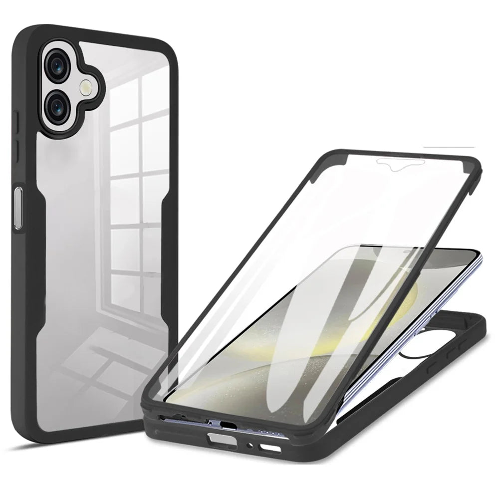 For Samsung Galaxy M36 5G Case Acrylic + TPU Clear Phone Cover with PET Screen Film - Black - 1