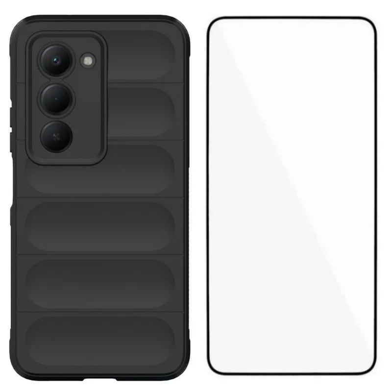 WANLONFENG For Xiaomi Redmi 15 5G (Global) (169mm) TPU Case  HD Series Anti Slip Phone Cover with Tempered Glass - Black - 1