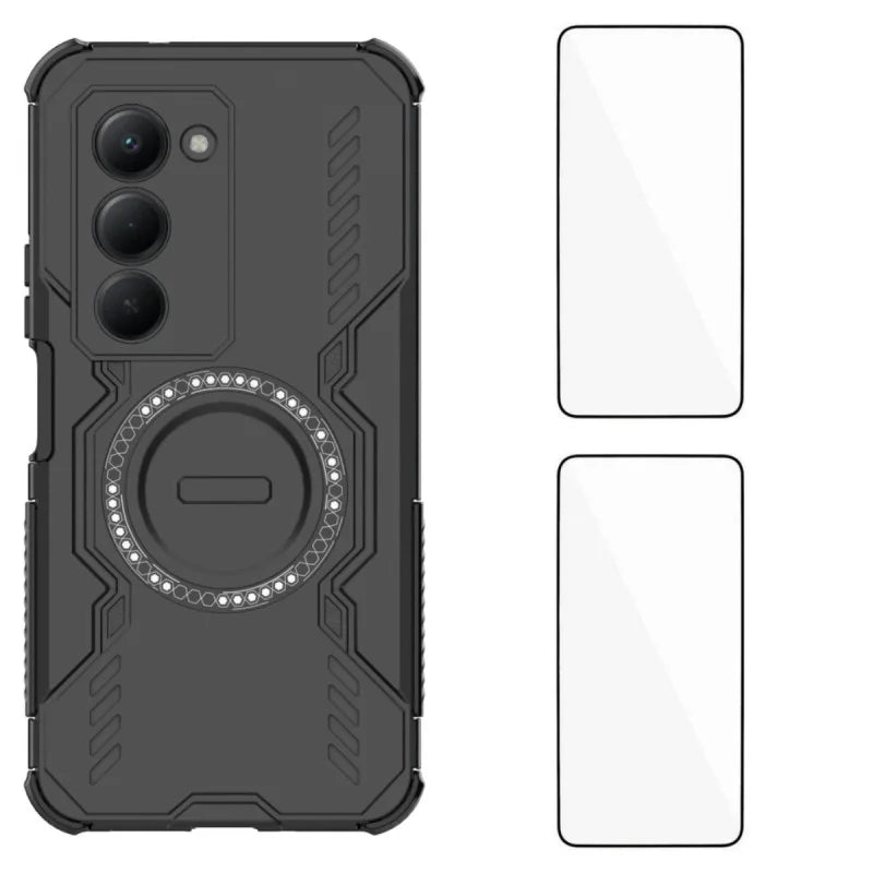 WANLONFENG For Xiaomi Redmi 15 4G (EU) (171mm) / Xiaomi Redmi 15 5G (EU) (171mm) Magnetic Case  DJ Series PC TPU Phone Cover with 2Pcs Tempered Glass Film - Black - 1