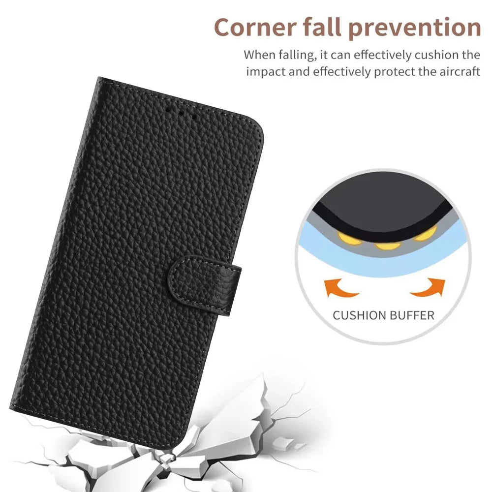 For Sony Xperia 10 VII Case Wallet Stand Litchi Texture Genuine Cow Leather Flip Phone Cover - Black - 4