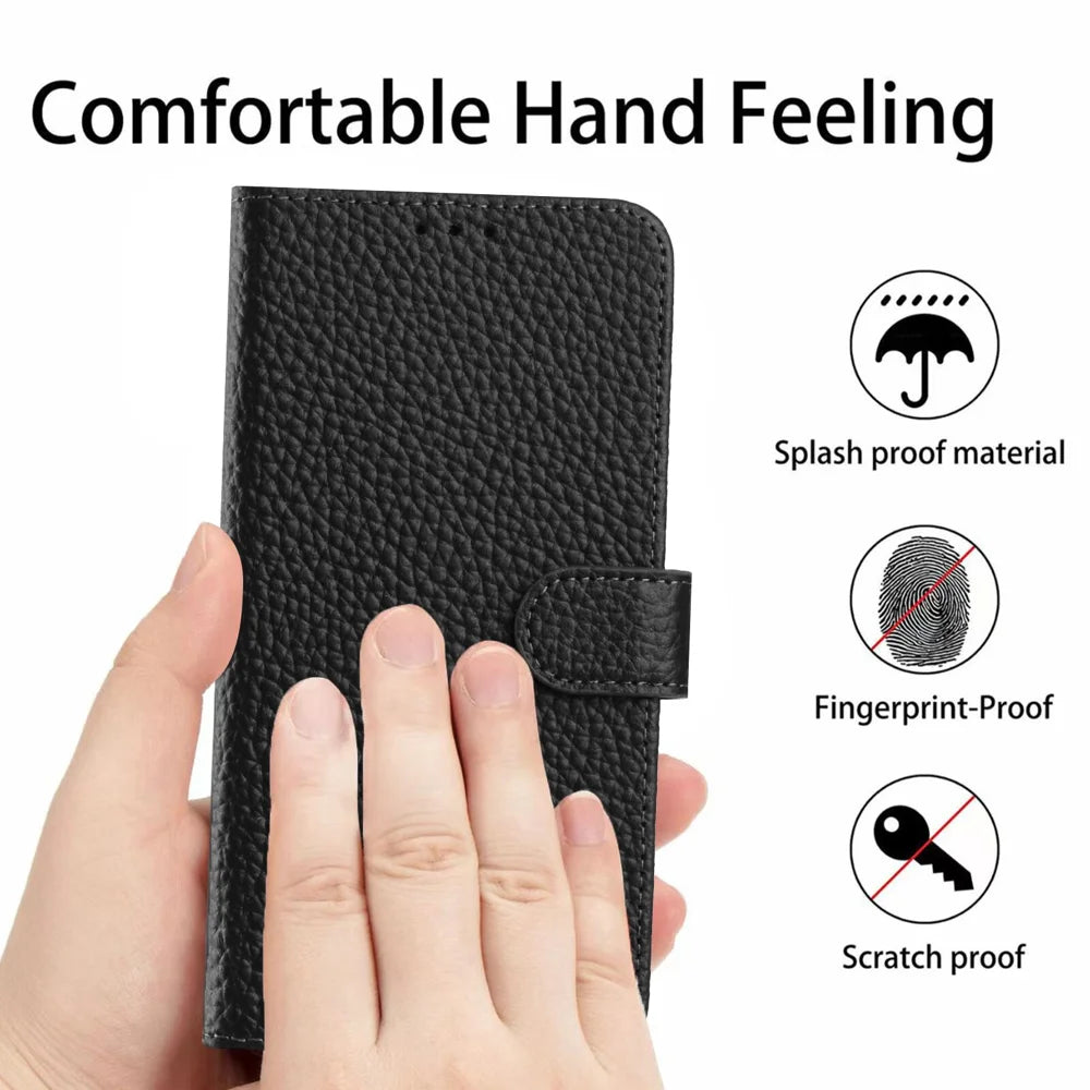For Sony Xperia 10 VII Case Wallet Stand Litchi Texture Genuine Cow Leather Flip Phone Cover - Black - 5