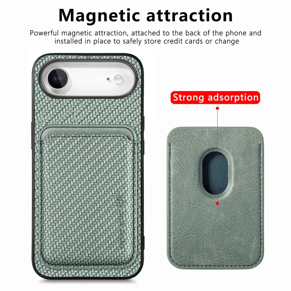 For iPhone 17 Air Case Magnetic Detachable Card Holder Phone Back Cover - Green - 2