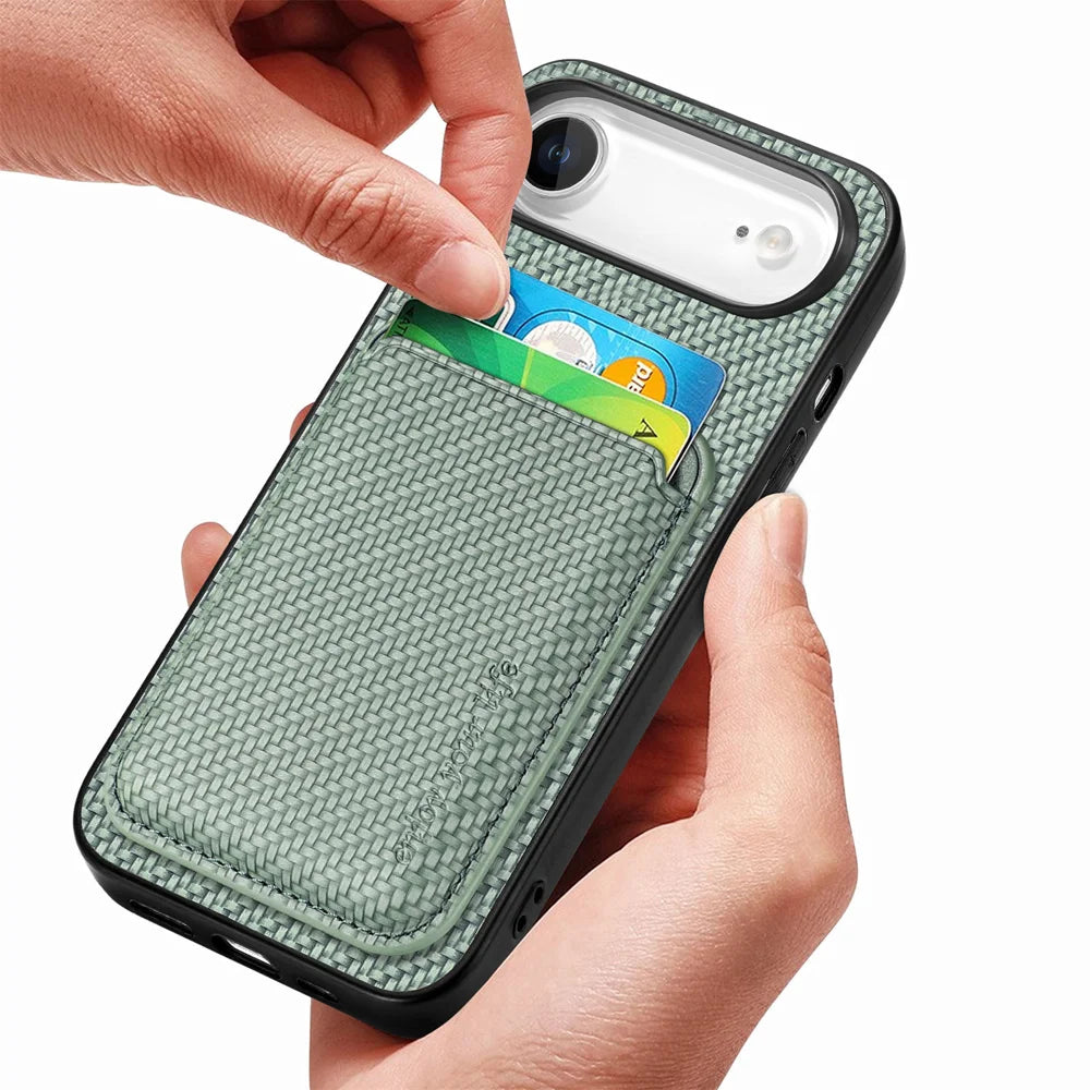 For iPhone 17 Air Case Magnetic Detachable Card Holder Phone Back Cover - Green - 3