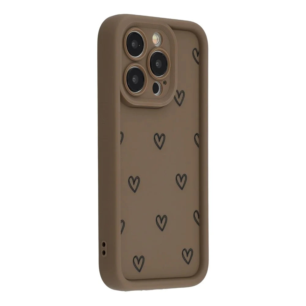 For iPhone 14 Pro Max Phone Case Heart Pattern TPU Shockproof Protective Cover - Brown - 1