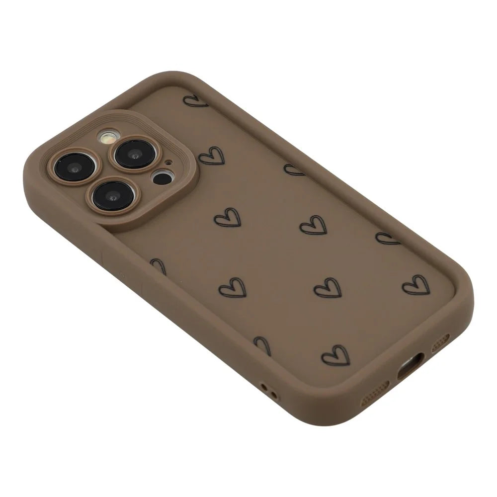 For iPhone 14 Pro Max Phone Case Heart Pattern TPU Shockproof Protective Cover - Brown - 4