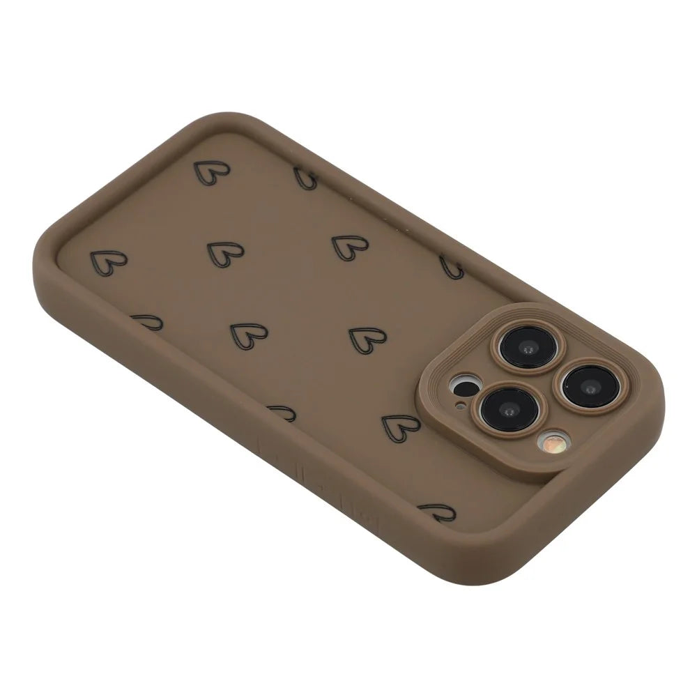 For iPhone 12 Pro Phone Case Heart Pattern TPU Shockproof Protective Cover - Brown - 5