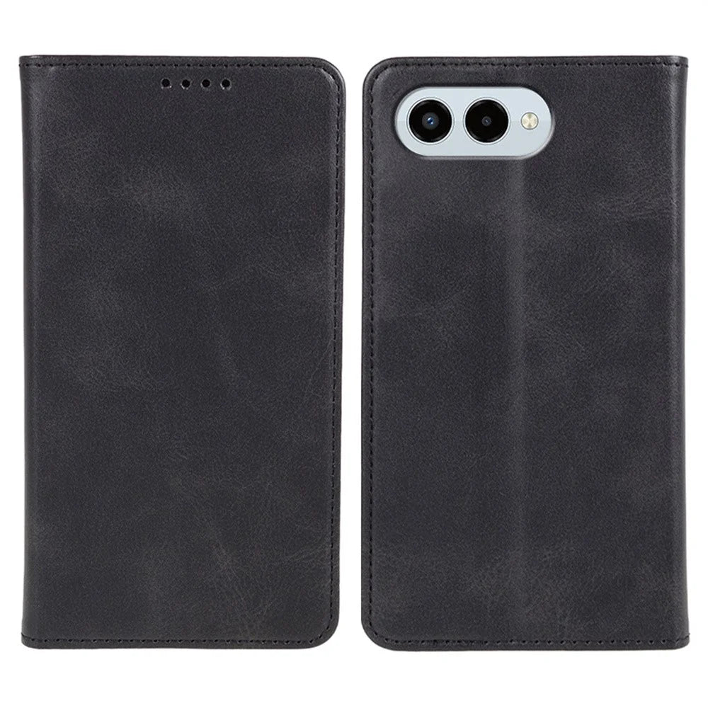 For T-Mobile REVVL 8 Case Strong Magnetic PU Leather Phone Cover Calf Texture - Black - 1