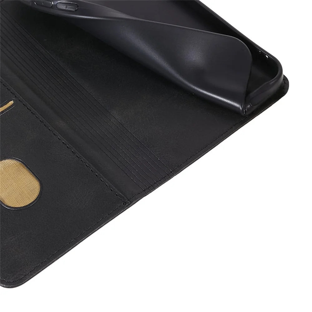For T-Mobile REVVL 8 Case Strong Magnetic PU Leather Phone Cover Calf Texture - Black - 4