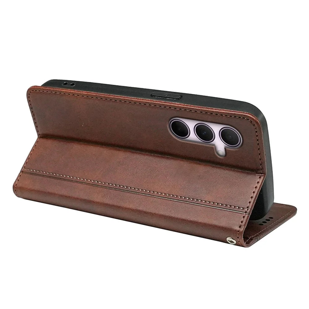 For T-Mobile REVVL 8 Case Hidden Magnetic Closure Calf Texture Leather Phone Cover - Brown - 4