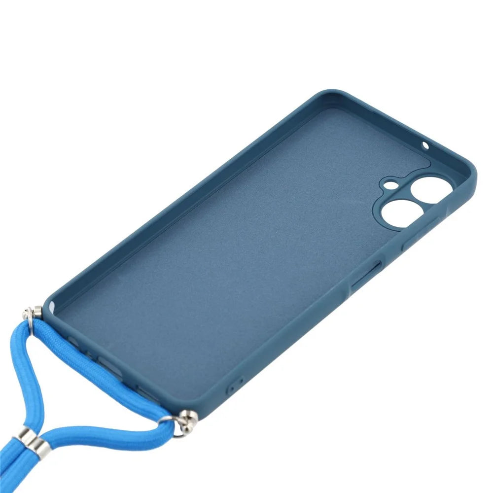 For Samsung Galaxy A04e 4G Case Flexible TPU Fiber Lining Anti-Shock Crossbody Phone Cover - Sapphire - 5