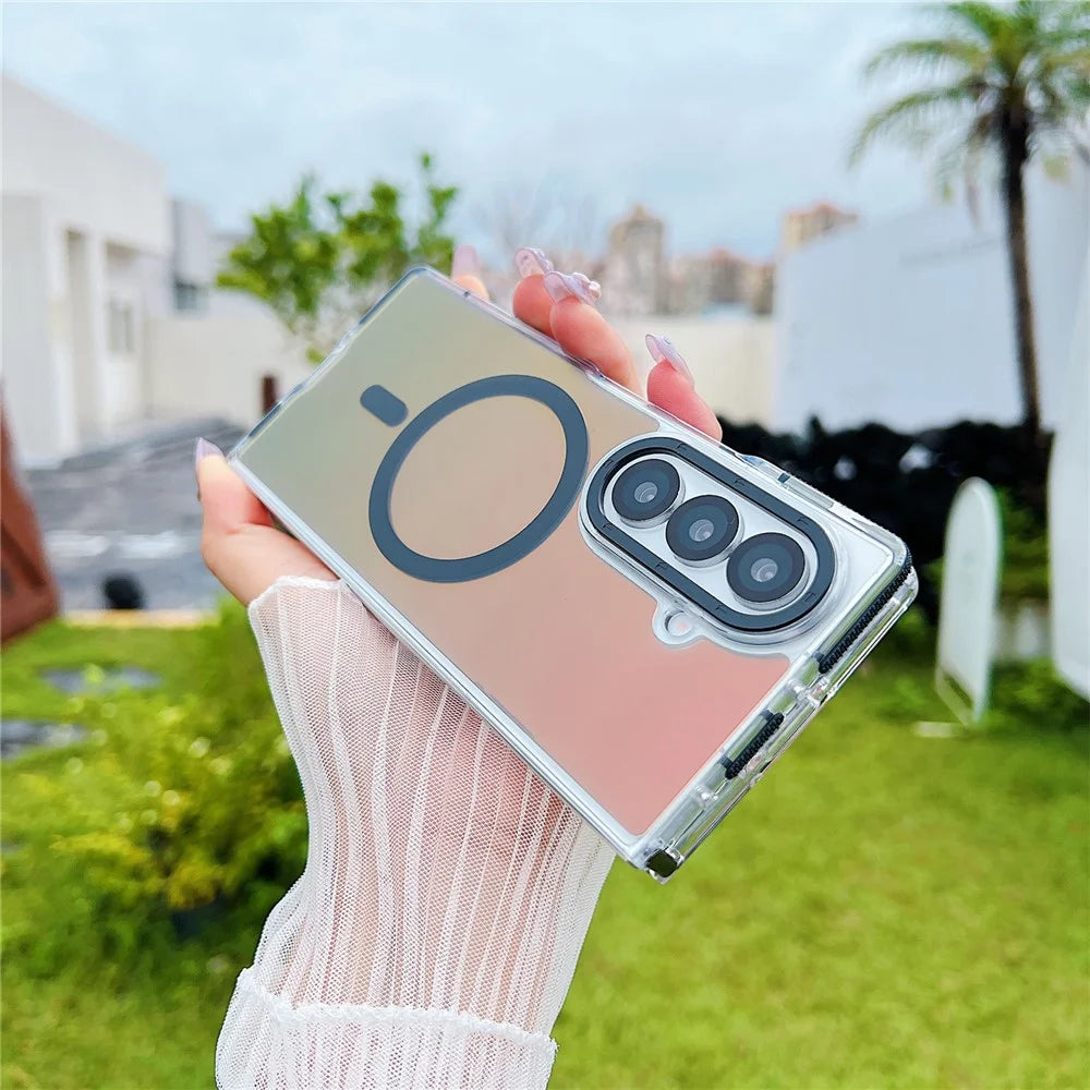 For Samsung Galaxy Z Fold7 5G Magnetic Case Cute Fluorescent Design TPU Acrylic Phone Back Cover - Black - 2