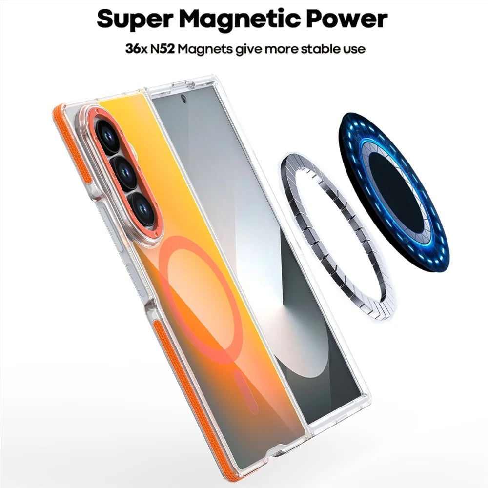 For Samsung Galaxy Z Fold7 5G Magnetic Case Cute Fluorescent Design TPU Acrylic Phone Back Cover - Black - 7