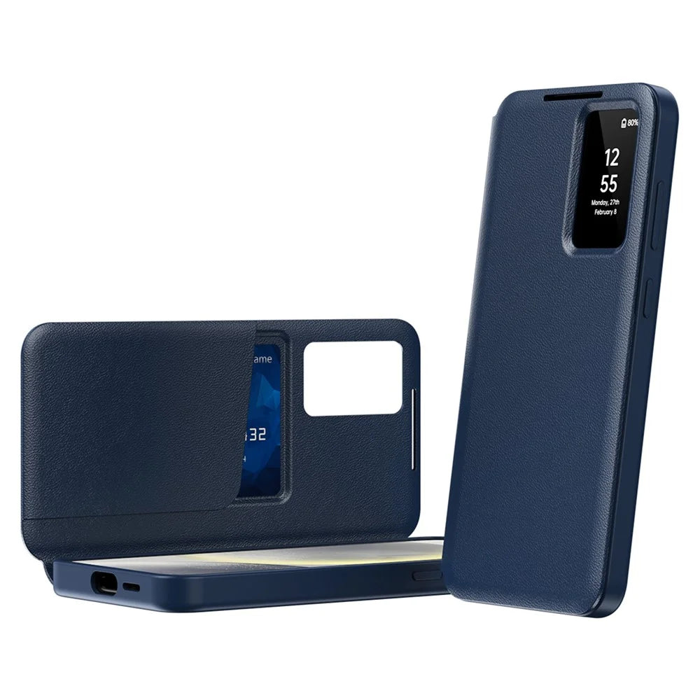 For Samsung Galaxy S25 FE Case with Card Holder Smart View Window Leather Phone Cover - Sapphire - 2