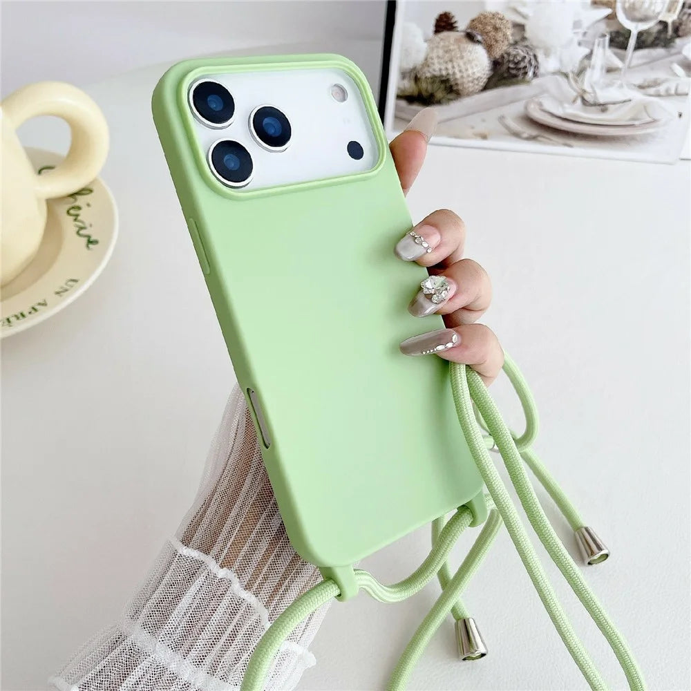 For iPhone 18 Pro Max / 17 Pro Max Case Liquid Silicone Protective Phone Cover with Crossbody Lanyard - Light Green - 2
