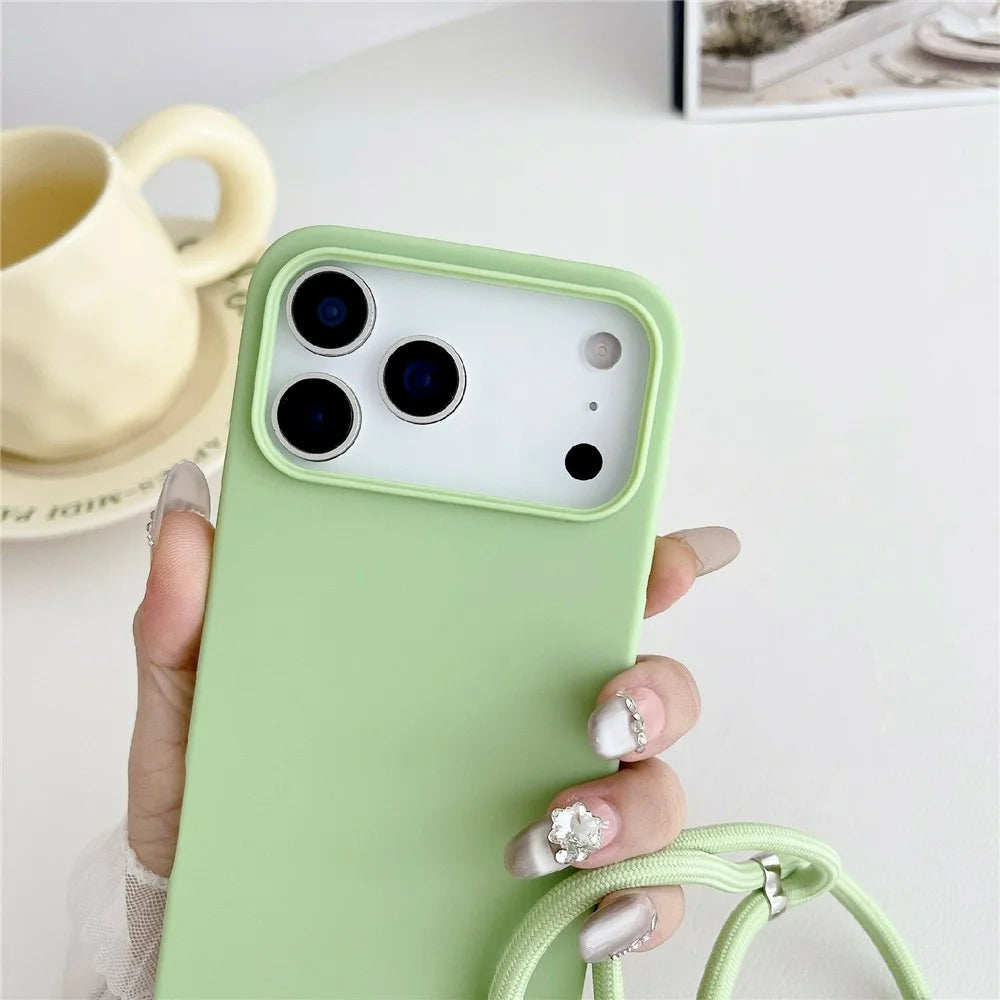 For iPhone 18 Pro Max / 17 Pro Max Case Liquid Silicone Protective Phone Cover with Crossbody Lanyard - Light Green - 3