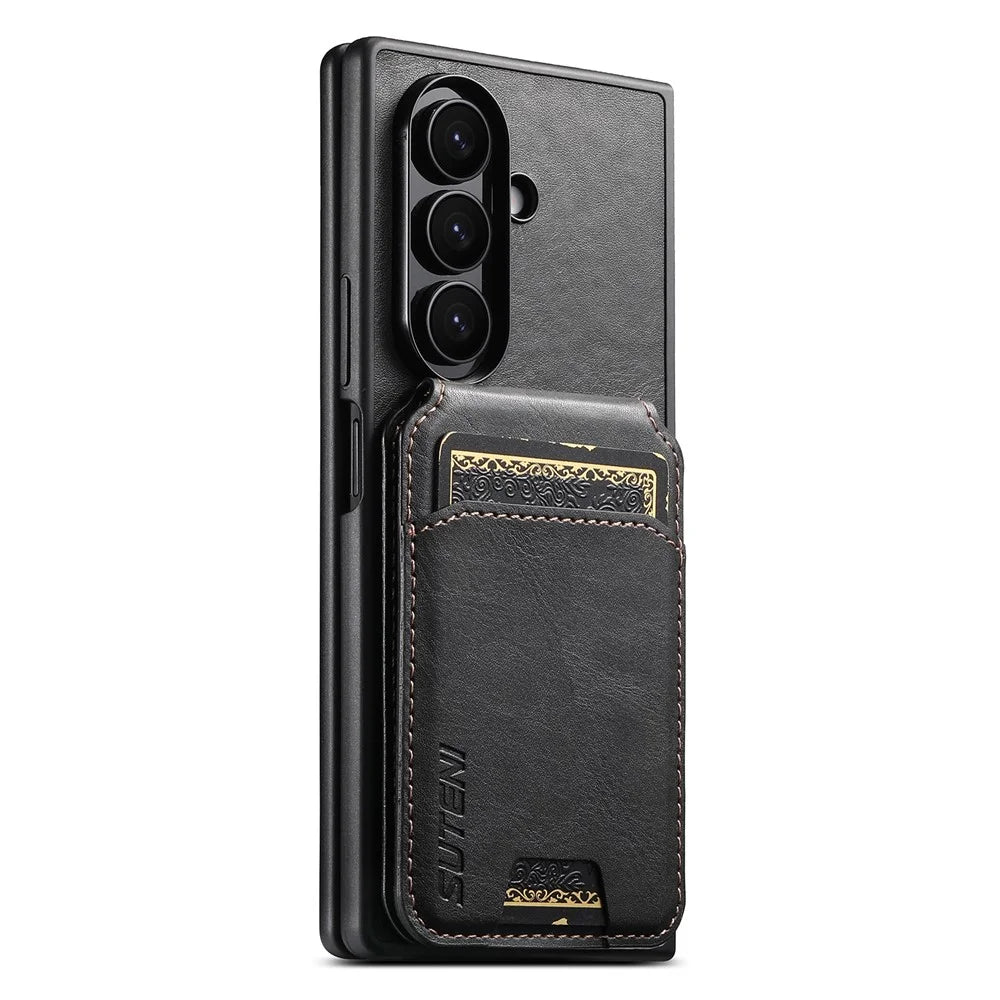 SUTENI H02 For Samsung Galaxy Z Fold7 5G Case Waxy Texture Leather + PC Card Slots Kickstand Phone Cover - Black - 2