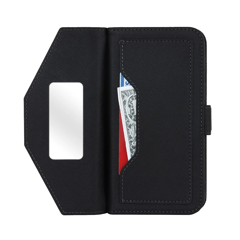 For iPhone 17 Stand Case Cross Texture PU Leather Wallet Phone Cover with Shoulder Strap  /  Makeup Mirror - Black - 3