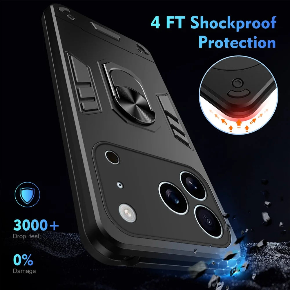 For iPhone 17 Pro Case PC + TPU Drop Defend Phone Cover with Ring Kickstand - Black - 4