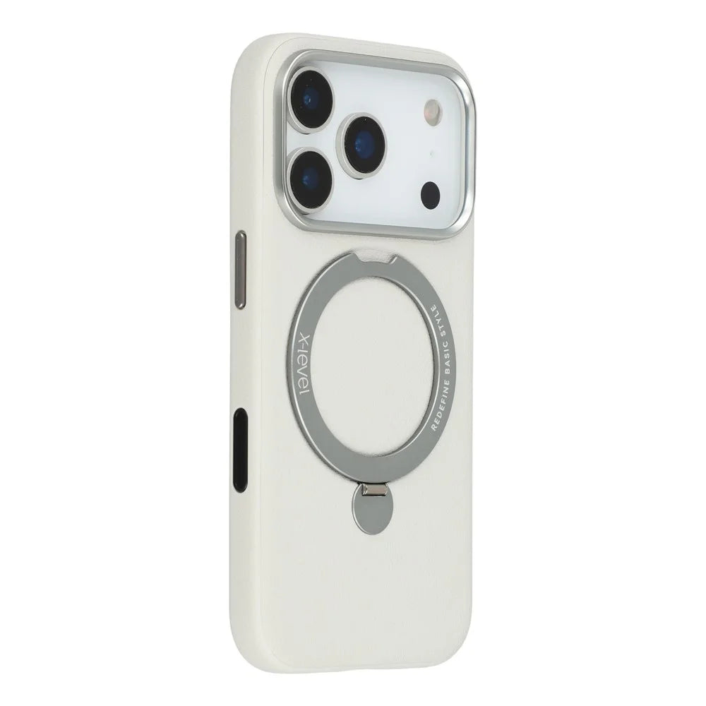 X-LEVEL For iPhone 17 Pro Max Magnetic Case Kickstand PC + PU Phone Back Cover - Grey - 1