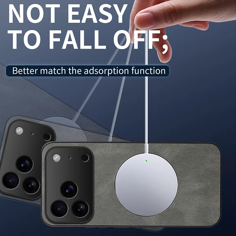 WANLONFENG For iPhone 17 Pro Magnetic Case  SD1 Series Nappa Texture PC TPU Phone Cover - Grey - 3