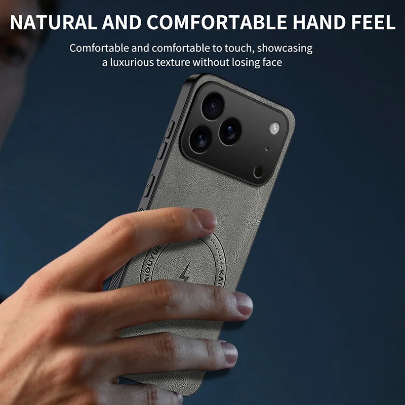 WANLONFENG For iPhone 17 Pro Magnetic Case  SD1 Series Nappa Texture PC TPU Phone Cover - Grey - 5
